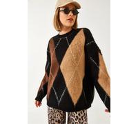 Bianco Lucci Womens Oversized Diamond Printed Sweater - Black - Size Small/Medium