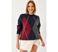 Bianco Lucci Women's Oversized Diamond Printed Sweater in Dark Blue Bianco Lucci Dark Blue One Size