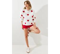 Bianco Lucci Womens Oversized Embroidered Crew Neck Sweatshirt - White - Size Small