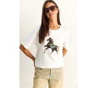 Bianco Lucci Women's Oversized Embroidered Sequin Crew Neck T-Shirt in White | Size: Large Bianco Lucci White L