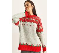 Bianco Lucci Womens Oversized Geometric Knit Sweater - Red - One Size