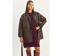 Bianco Lucci Women's Oversized Jacquard Pattern Buckle Closure Jacket in Dark Brown | Size: Small Bianco Lucci Dark Brown S