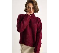 Bianco Lucci Women's Oversized Knit Turtleneck Sweater in Burgundy Bianco Lucci Burgundy One Size