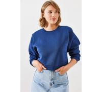 Bianco Lucci Womens Oversized Knitted Crew Neck Sweatshirt - Navy - Size Large