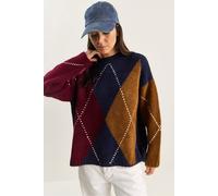 Bianco Lucci Womens Oversized Knitted Diamond Pattern Sweater - Blue - One Size