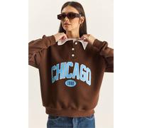 Bianco Lucci Women's Oversized Printed Sweatshirt in Dark Brown | Size: Small Bianco Lucci Dark Brown S