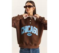 Bianco Lucci Womens Oversized Printed Sweatshirt - Mocha - Size Medium