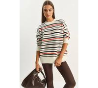Bianco Lucci Women's Oversized Striped Knit Sweater in Cream Bianco Lucci Cream One Size