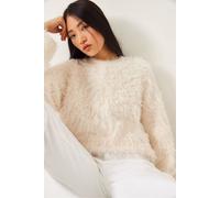 Bianco Lucci Women's Oversized Textured Knit Sweater with Plush Detail in Off-White Bianco Lucci Off-White One Size
