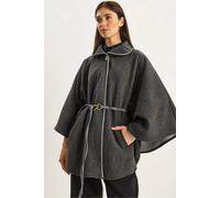 Bianco Lucci Womens Oversized Textured Wool Blend Overcoat with Jacket Collar - Charcoal - Size Small/Medium