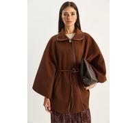Bianco Lucci Women's Oversized Textured Wool Blend Overcoat with Jacket Collar in Chocolate Bianco Lucci Chocolate One Size