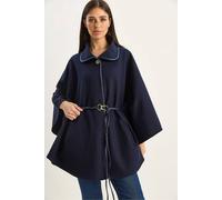 Bianco Lucci Women's Oversized Textured Wool Blend Overcoat with Jacket Collar in Navy Bianco Lucci Navy One Size