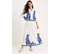 Bianco Lucci Women's Oversized V-neck Embroidered 3/4 Sleeve Shirt & Wide Leg Pants Set | Size: Small Bianco Lucci Multicolor S