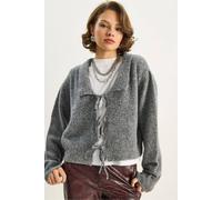Bianco Lucci Women's Oversized V-Neck Tie Closure Ribbed Cardigan in Dark Grey Bianco Lucci Dark Grey One Size