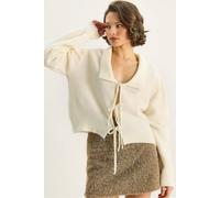 Bianco Lucci Women's Oversized V-Neck Tie Closure Ribbed Cardigan in Stone Bianco Lucci Stone One Size