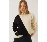 Bianco Lucci Women's Patterned Half Turtleneck Ribbed Sweater in Cream Bianco Lucci Cream One Size
