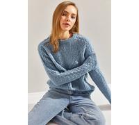 Bianco Lucci Women's Patterned Thick Crew Neck Sweater in Baby Blue Bianco Lucci Baby Blue One Size