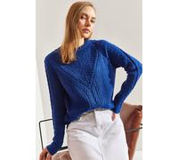 Bianco Lucci Womens Patterned Thick Crew Neck Sweater - Sax Blue - Size Small/Medium