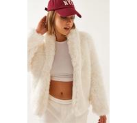 Bianco Lucci Womens Plush Faux Fur Coat with Shawl Collar - Off-White - Size 2XL