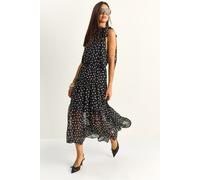 Bianco Lucci Womens Polka Dot Midi Dress with Halter Collar - Black - Size Small