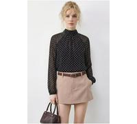 Bianco Lucci Women's Polka Dot Turtleneck Chiffon Blouse in Charcoal | Size: Medium Bianco Lucci Charcoal M