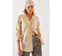 Bianco Lucci Womens Poplin Button-Up Shirt - Stone - Size X-Large