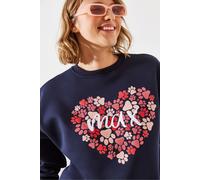 Bianco Lucci Womens Printed Cotton Crew Neck Sweatshirt - Navy - Size Small