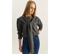 Bianco Lucci Womens Regular Fit Crew Neck Ribbed Sweater - Charcoal - One Size