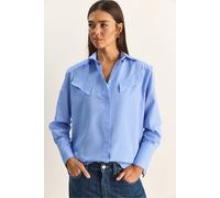 Bianco Lucci Womens Regular Fit Striped Button-Up Shirt with Pocket - Sky Blue - Size Medium
