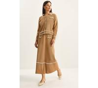 Bianco Lucci Women's Ribbed Knitwear Midi Two-Piece Set with Button Closure in Camel Bianco Lucci Camel One Size