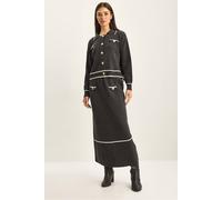 Bianco Lucci Women's Ribbed Knitwear Midi Two-Piece Set with Button Closure in Charcoal Bianco Lucci Charcoal One Size