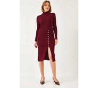 Bianco Lucci Women's Ribbed Textured Turtleneck Midi Knitted Dress in Burgundy Bianco Lucci Burgundy One Size