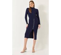 Bianco Lucci Women's Ribbed Textured Turtleneck Midi Knitted Dress in Navy Bianco Lucci Navy One Size