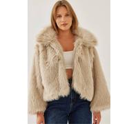Bianco Lucci Women's Short Boxy Faux Fur Coat in Beige | Size: Large Bianco Lucci Beige L