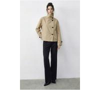 Bianco Lucci Women's Short Mandarin Collar Trench Coat in Beige | Size: Large Bianco Lucci Beige L