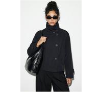 Bianco Lucci Women's Short Mandarin Collar Trench Coat in Black | Size: Large Bianco Lucci Black L