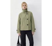Bianco Lucci Women's Short Mandarin Collar Trench Coat in Khaki | Size: Small Bianco Lucci Khaki S