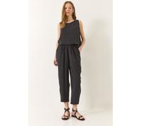 Bianco Lucci Womens Sleeveless Crew Neck Blouse and Carrof Fıt Pants Set - Black - Size Large