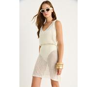 Bianco Lucci Womens Sleeveless Textured Knit V-Neck Midi Dress - Ivory