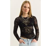 Bianco Lucci Women's Slim Fit Cut Out Paisley Blouse in Black | Size: Large Bianco Lucci Black L