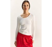 Bianco Lucci Women's Slim Fit U Collar Knitted Blouse in White | Size: Medium Bianco Lucci White M