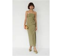 Bianco Lucci Women's Strapless Floral Maxi Dress with Bow Detail in Khaki | Size: Medium Bianco Lucci Khaki M