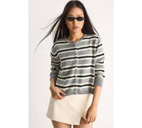 Bianco Lucci Women's Striped Crew Neck Cardigan in Grey Bianco Lucci Grey One Size