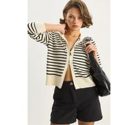 Bianco Lucci Womens Striped Hooded Zipper Cardigan - Natural - One Size