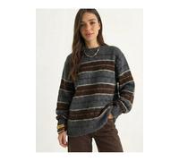 Bianco Lucci Womens Striped Knit Crew Neck Sweater - Brown - One Size