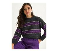 Bianco Lucci Womens Striped Knit Crew Neck Sweater - Purple - One Size