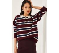 Bianco Lucci Women's Striped Polo Collar Knit Sweater Bianco Lucci Multicolor One Size