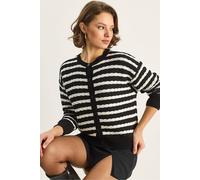 Bianco Lucci Women's Striped Ribbed Button-Front Cardigan in Black Bianco Lucci Black One Size
