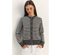 Bianco Lucci Womens Striped Ribbed Knit Cardigan with Button Closure - Charcoal - One Size