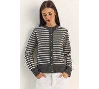 Bianco Lucci Women's Striped Ribbed Knit Cardigan with Button Closure in Charcoal Bianco Lucci Charcoal One Size